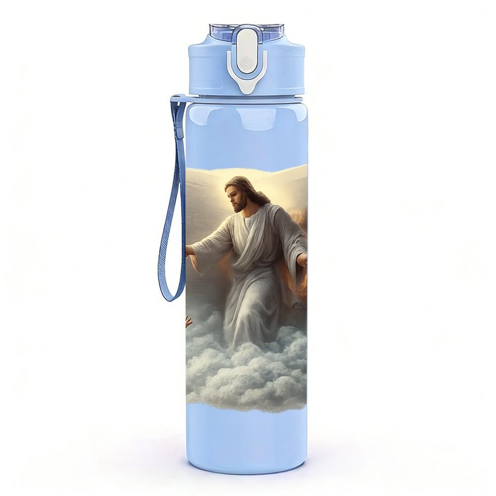 1PC Jesus Outstretched Hand Art 750ml Color Plastic Sports Water Bottle Leakproof Flip Straw Lid Suitable for Sports Office Home Use