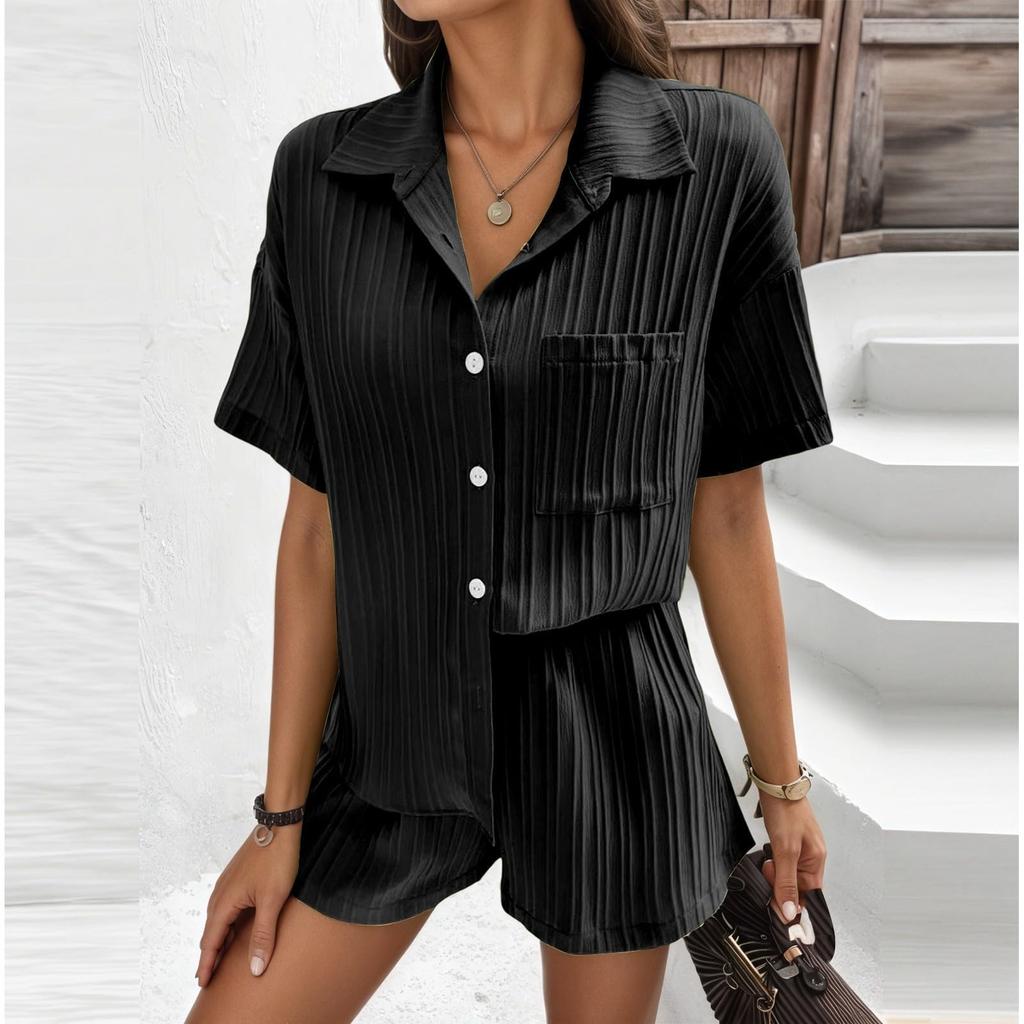 Комплекты из 2 предметов для женщин Футболка Шорты Наряды Мода Сексуальный Летний С коротким рукавом Плиссированный Костюм с открытым животом