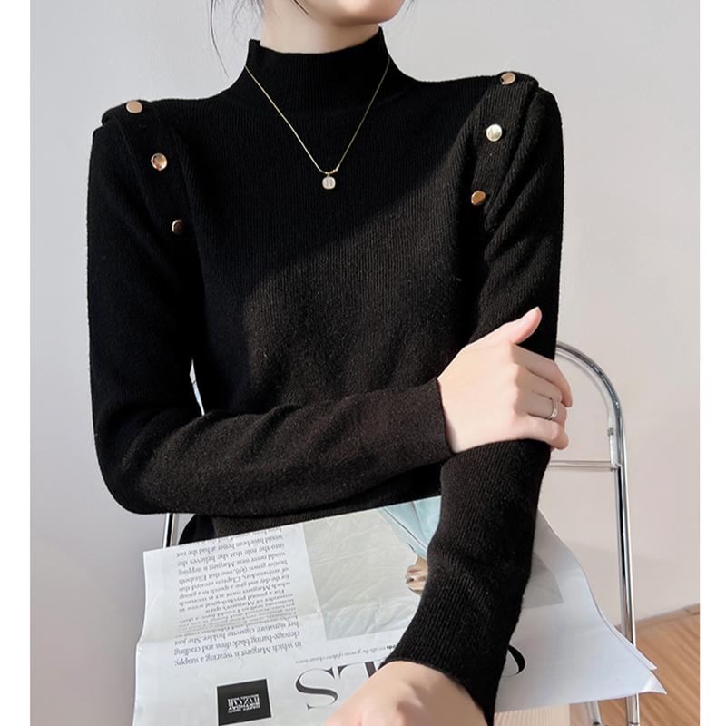 Модный элегантный однотонный вязаный свитер с полувысоким воротом для женщин, осенний повседневный облегающий свитер с длинным рукавом для женщин, топы, зимние теплые базовые трикотажные изделия 24880