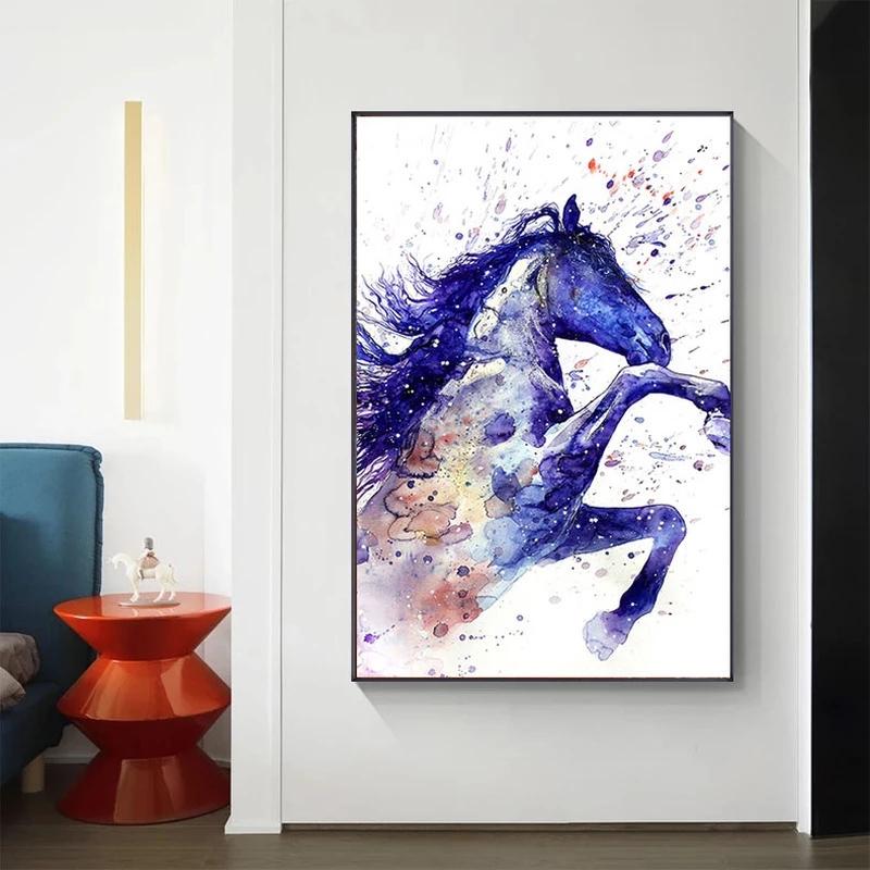 Акварель дикое животное абстрактная бегущая лошадь холст картина плакат Декор принты настенные художественные фотографии гостиная украшение дома