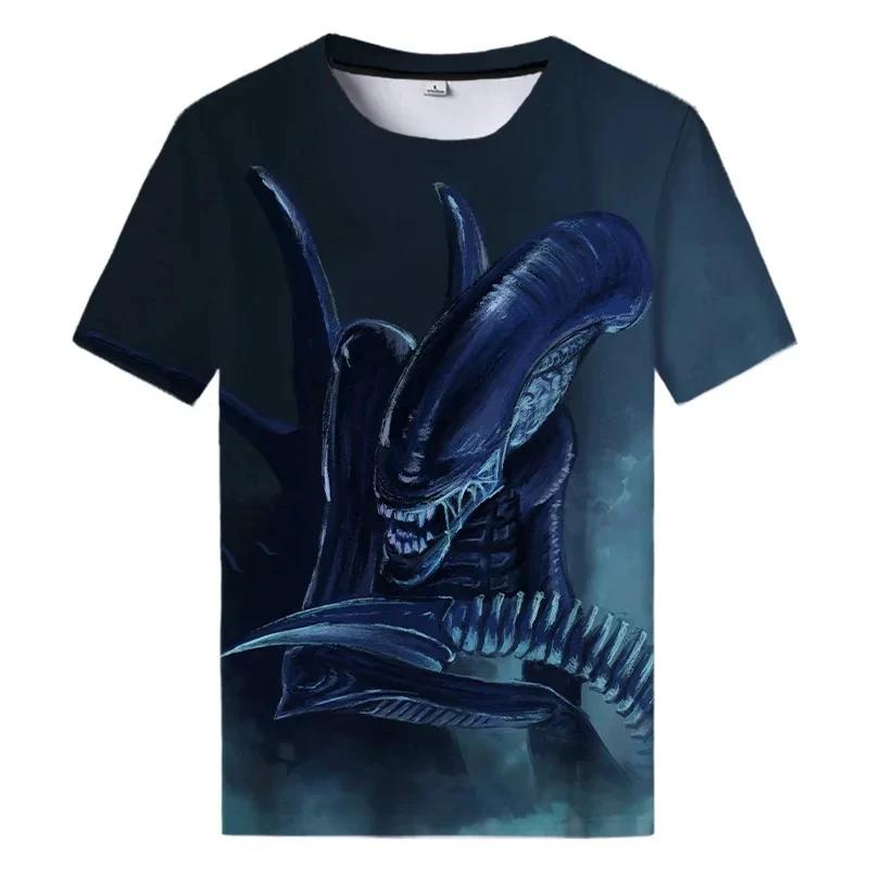 Summer New Alien Art 3D Print T-shirt For Men Clothing Daily Casual T-shirt Horror Alien Movie Graphic Harajuku Tops Tees Shirts