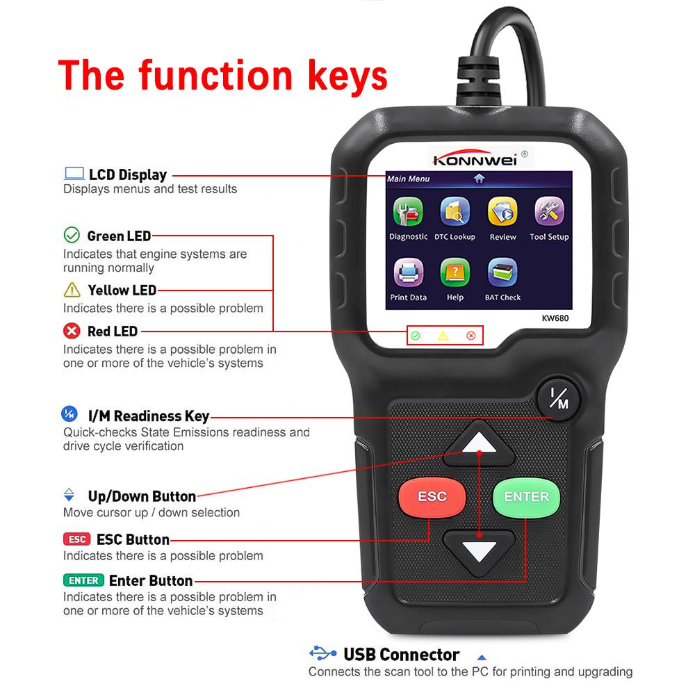 KONNWEI KW680 считывает четкие коды ошибок OBD2 автомобильный сканер OBD2 сканер OBD автомобильный диагностический автоматический диагностический инструмент