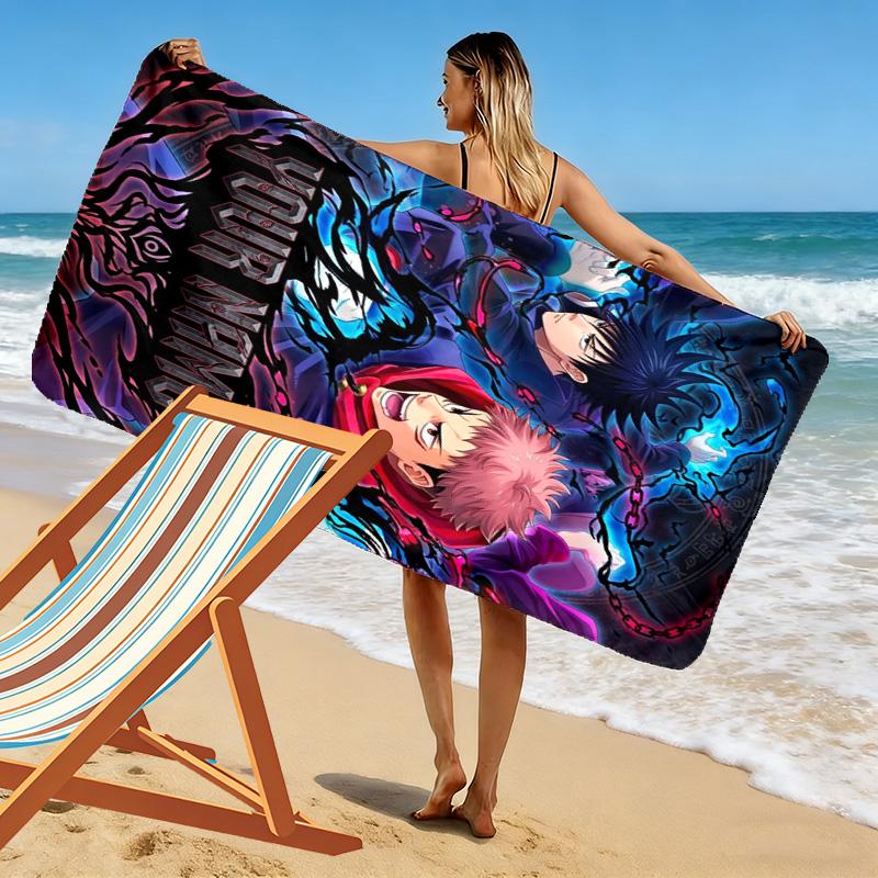 Name Custom Anime Jujutsu Kaisen Print Beach Towel, Large Soft Quick Dry Towel for Beach Camping Swimming