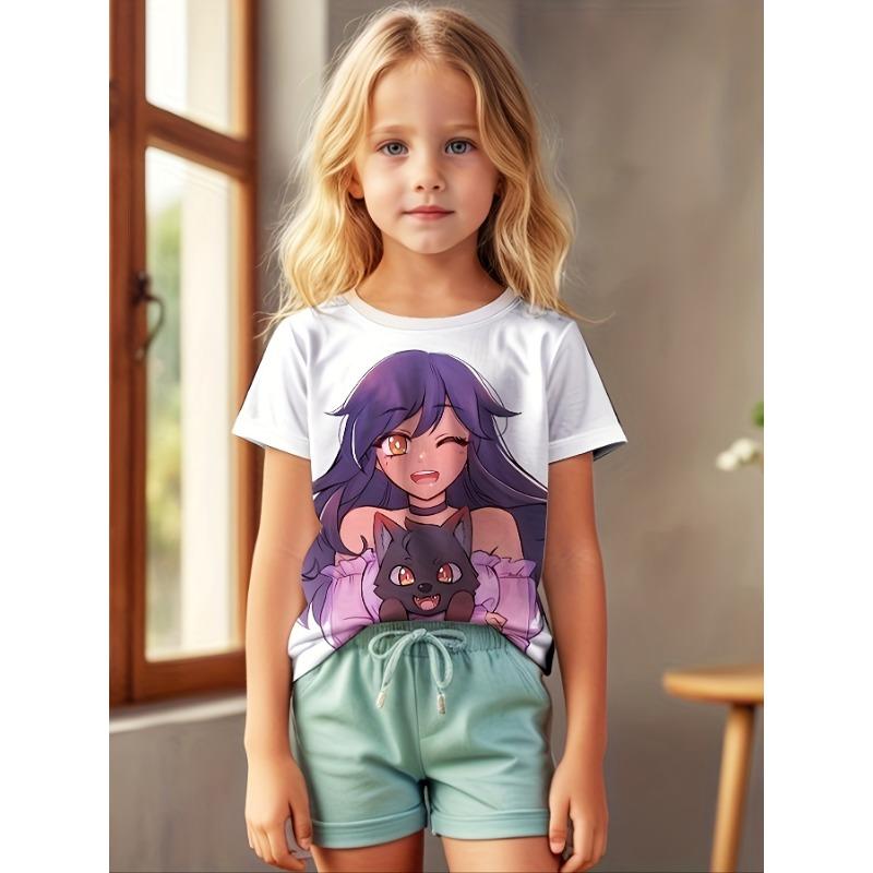 Одежда для девочек Футболки для девочек Топы с коротким рукавом Детская летняя одежда Футболки с принтом в виде мультфильмов и аниме Детская одежда