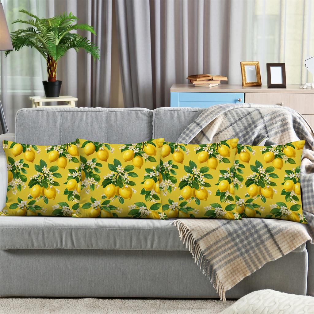 Lemon Fruit With Green Leaves Digital Printing Pillow Cover Short Plush Suitable Living Rooms Bedrooms Sofas Throw Cushion Cover