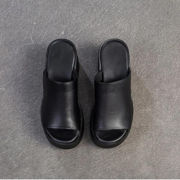 Johnature Увеличивающие рост легкие уличные тапочки на танкетке из натуральной кожи с открытым носком повседневная женская обувь