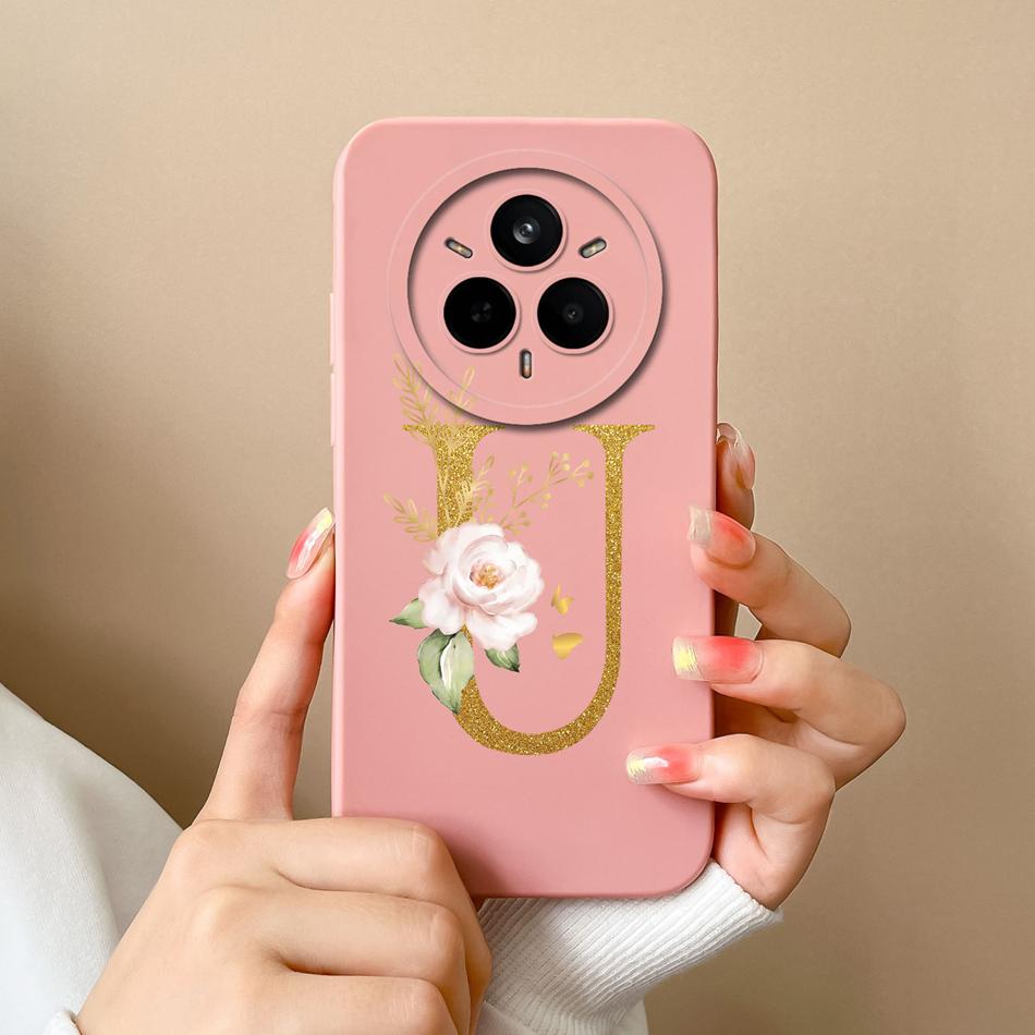 Чехол для Realme 14 Pro Plus Простой чехол с буквами Мягкий премиальный жидкий силикон Funda Защита от падений Полная защита Задняя панель телефона