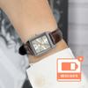 Women's Square Square Standard Simple Leather Band Watch + Battery Exchange Ticket Package