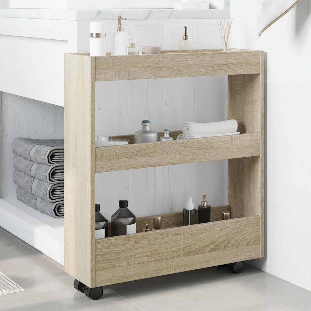 Narrow Storage Cart 3 Tiers Sonoma Oak Engineered Wood