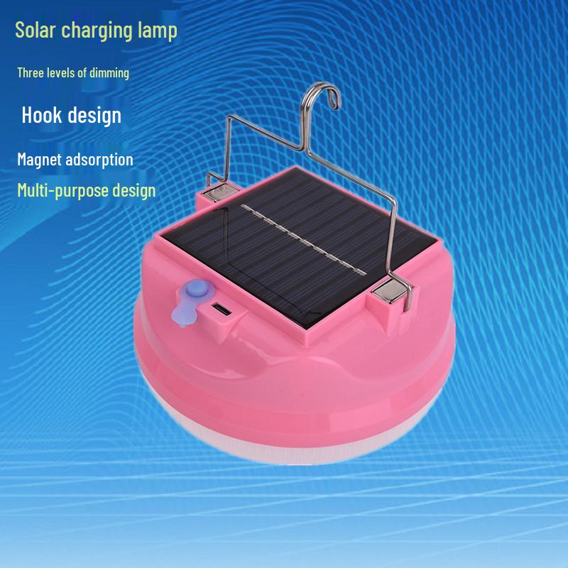 Portable Solar-Powered Three-Speed Waterproof Camping Light with Hook and USB Charging