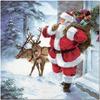 Serviettes En Papier - Lot De 20 - Père Noël Et Ses Rennes - 33 X 33 Cm - Blanc