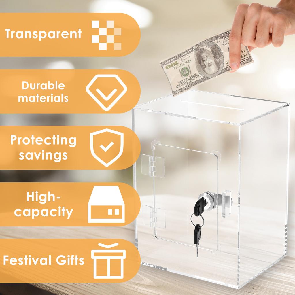 Акриловая прозрачная копилка для взрослых, большая емкость для сбережений денег, банка для сбережений наличных с ключом, прочная прозрачная копилка