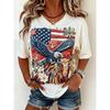 V-Neck Short Sleeve T-Shirt With Blue White Striped Print Loose Fit Casual Top Women 2025