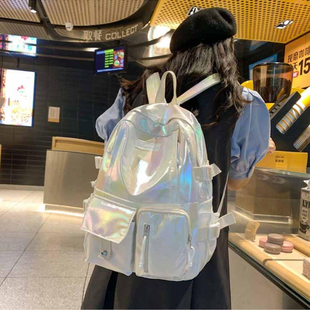 Multi-Pocket Laser Backpack Korean Style Shoulder Bag Portable Students School Bag Teenager