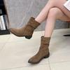 Остроносые ботильоны на толстом каблуке 2025 осень и зима корейская версия новые тонкие модные ботинки темперамент замша средний каблук модные ботильоны