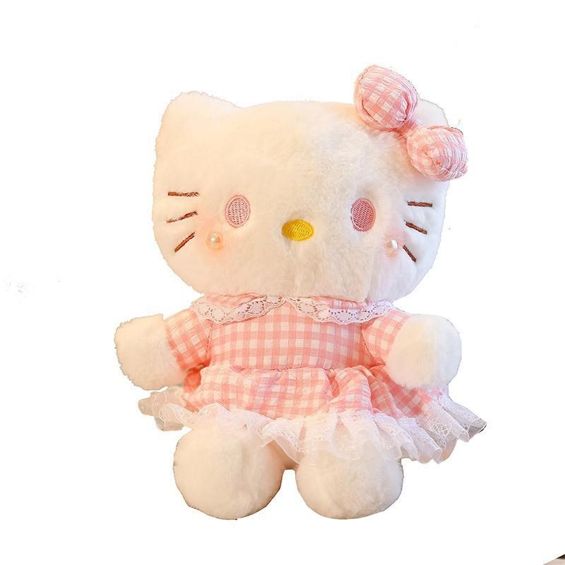 Hello Kitty Plush Toy With Checkered Dress And Bow Decor For Collectors And Kids