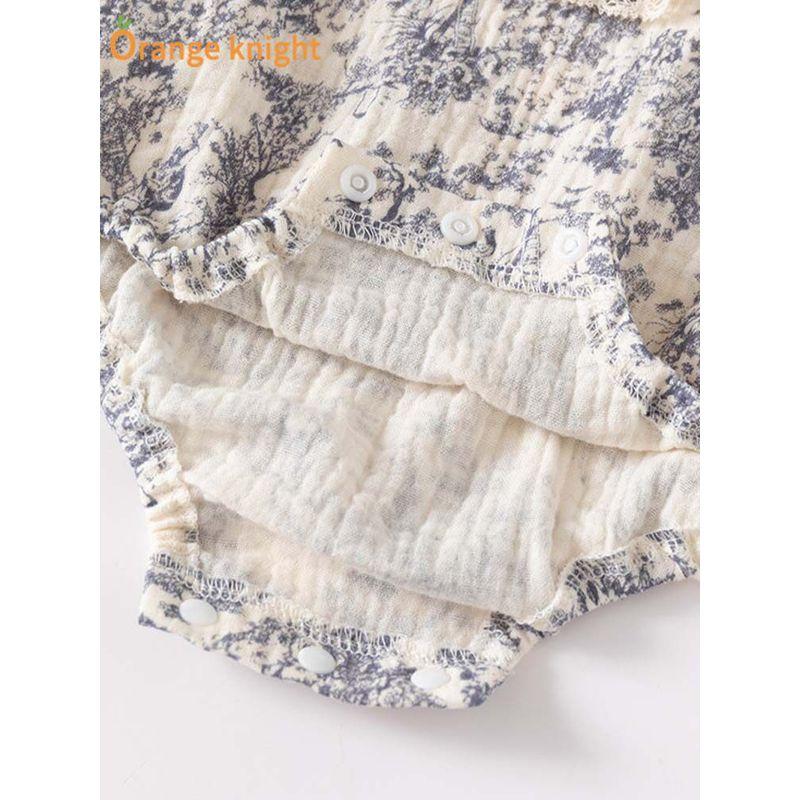 New Chinese-Style Ink Painting Design Romper for Young Girls, Fashionable and Versatile Summer Style, Exquisite One-Piece Crawling Suit