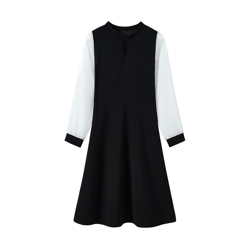 Женское платье Hepburn Wind с длинным рукавом и контрастными цветами, весеннее платье со шнуровкой и открытой талией
