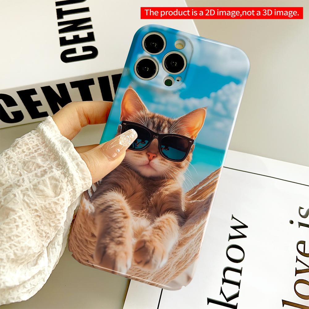 Sunglasses Cat in Hammock by Beach All inclusive film hard phone case, compatible with iPhone 18 Pro Max 17 16 15 14 13 12 11