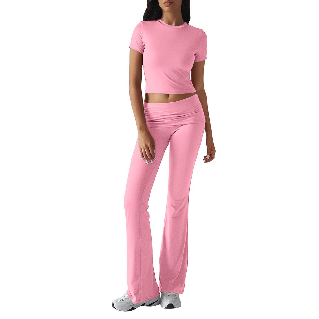 Женский повседневный топ и брюки однотонного цвета, модный комплект из двух предметов