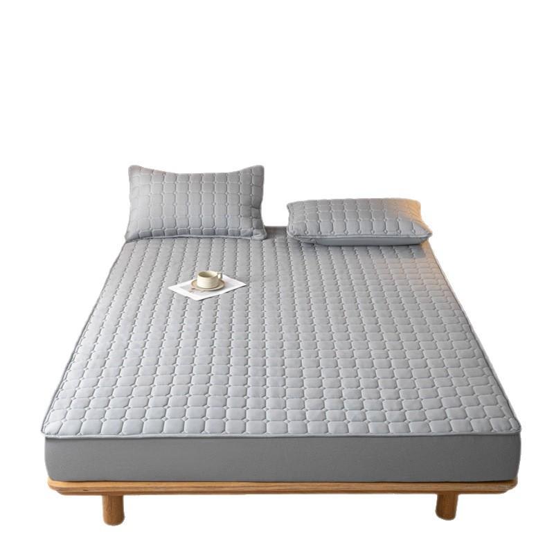 Solid Color Skin-friendly Washed Cotton Bed Sheet Anti-dust Anti-slip Quilted Thickened Bed Cover Home Bedroom Protective Cover