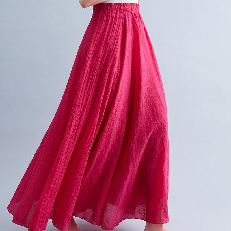 Летняя новая юбка большого размера из хлопка и льна, женская эластичная юбка с высокой талией, А-силуэта, повседневная свободная юбка, женская элегантная однотонная модная женская длинная юбка 26373