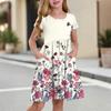 Children's Skirt Round Neck Short Sleeve Princess Dress Fashion Casual Pocket Dress For Girls