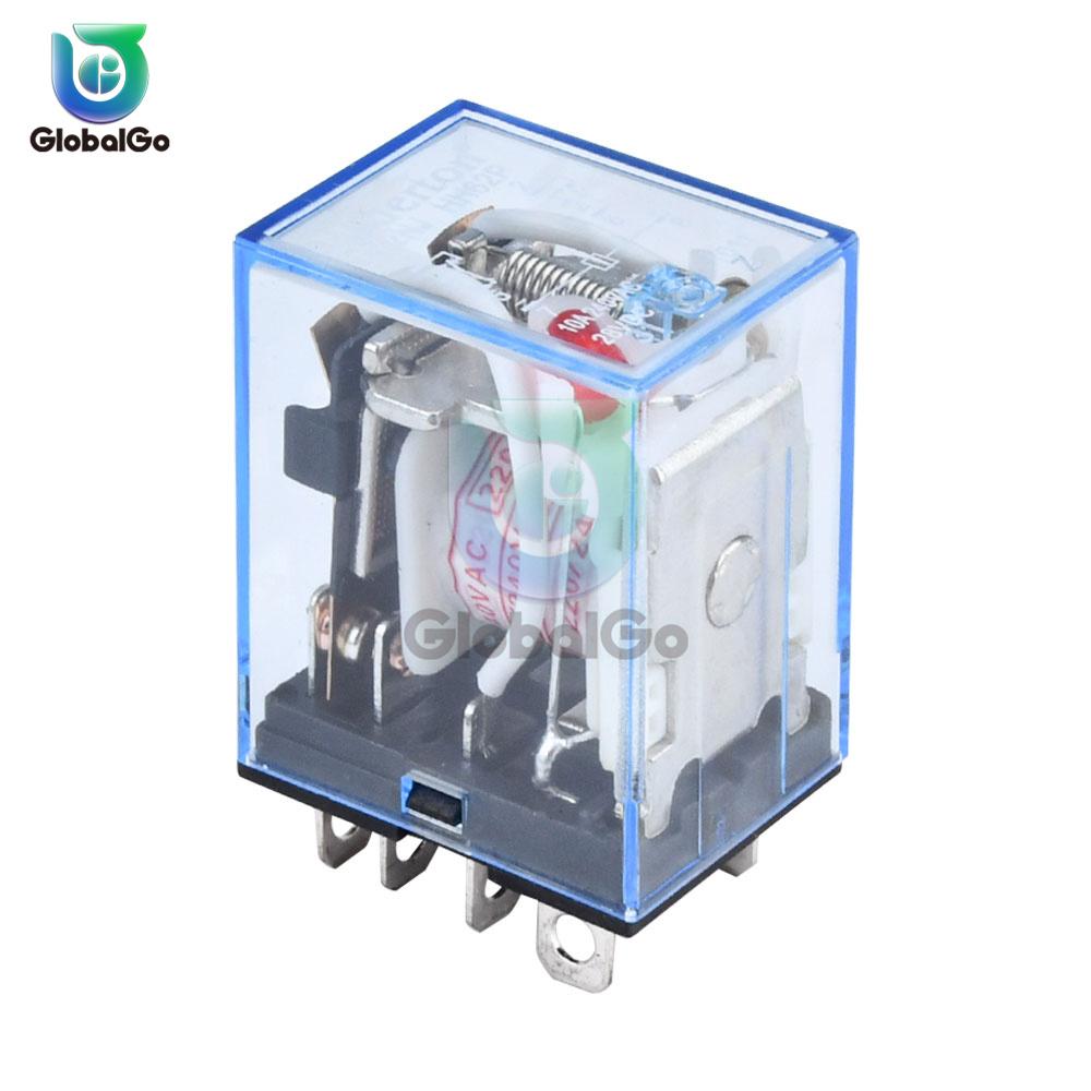 Реле питания с катушкой AC 220V DC 12V 24V 10A 8PIN, Электронный мини-электромагнитный релейный модуль DPDT LY2NJ, База для розетки