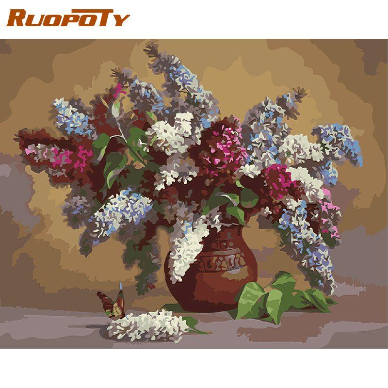 RUOPOTY Безрамные цветы серии DIY картина по номерам ручная роспись маслом акриловый рисунок по номерам для домашнего декора подарок
