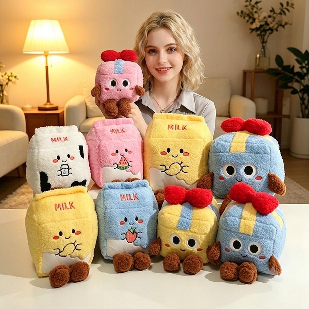 Плюшевые игрушки в виде молочных коробок Подарочная коробка Мягкая кукла Кавайный Декор для дома Игрушки Изысканный подарок для девушки Креативные подарки на день рождения