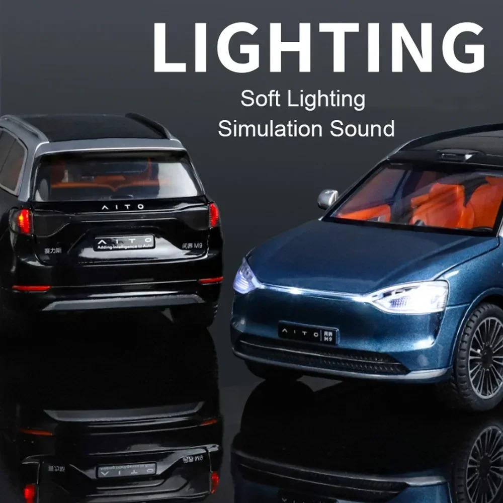 Модель автомобиля из литого под давлением сплава 1/24, AITO M9, съемные колеса, резиновые шины, светомузыкальный автомобиль, внедорожник, подарок на день рождения для детей