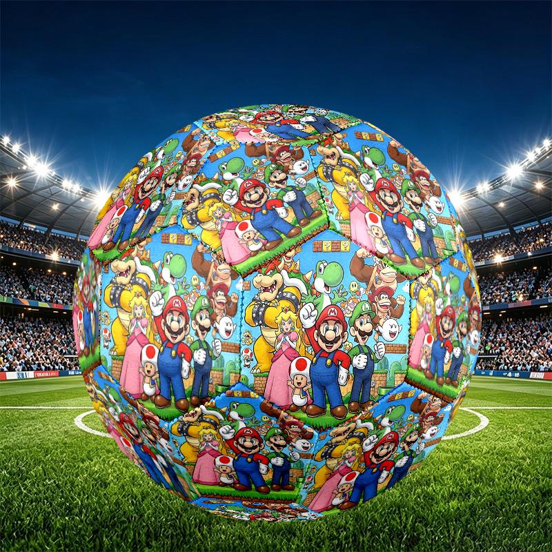Super Mario Print Size 5 Soccer Ball, PU Wear Resistant Football for Match Training and Daily Practice, Birthday Gift for Soccer Fans