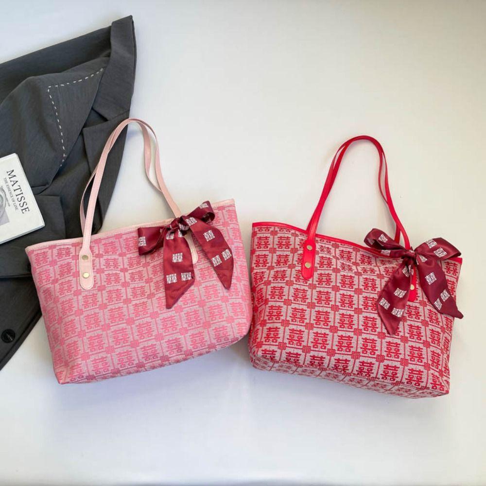 Reusable Women Tote Bag Large Capacity Bridal Shoulder Bag Traditional Red Envelope  Baby Shower