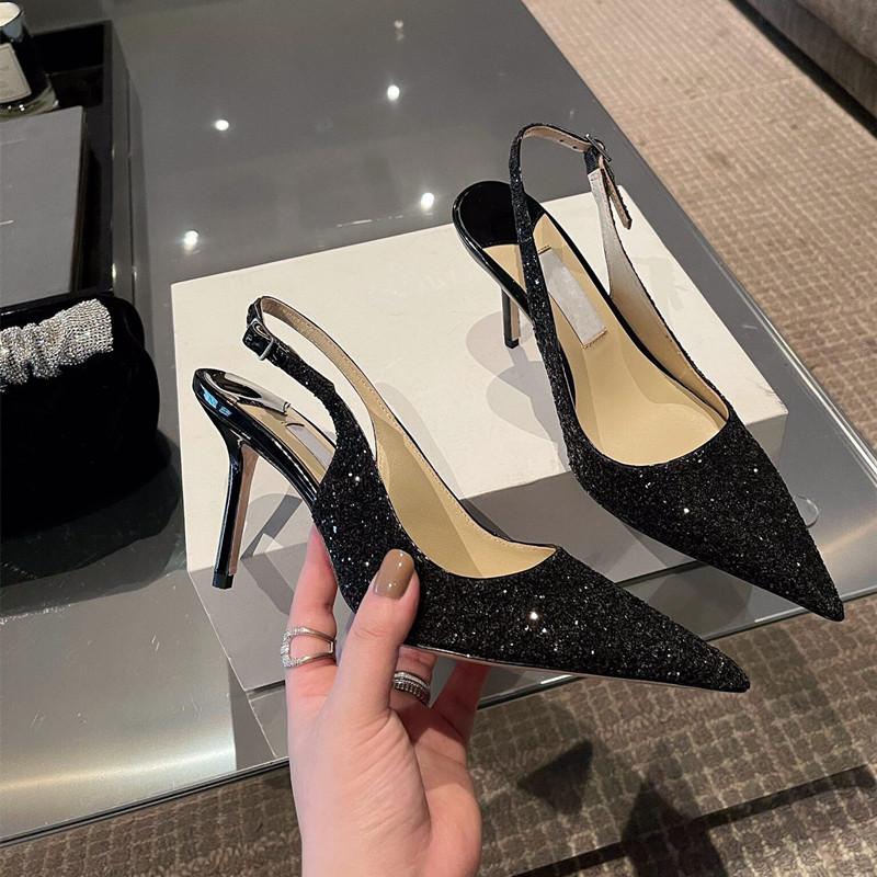 Autumn Stiletto Pointed High Heels Women 'S Shoes Sequined Bridesmaid Mid -Heel Sandals Women