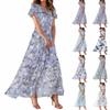 Women's Summer Dresses Casual Short Sleeve Maxi Dresses Cute Floral Maxi Dresses Wedding Guest Dresses Chiffon Flowing Dresses