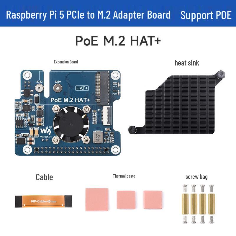 Плата расширения для Raspberry Pi 5 с PCIe на M.2 NVMe SSD, питанием PoE, Ethernet и вентилятором охлаждения