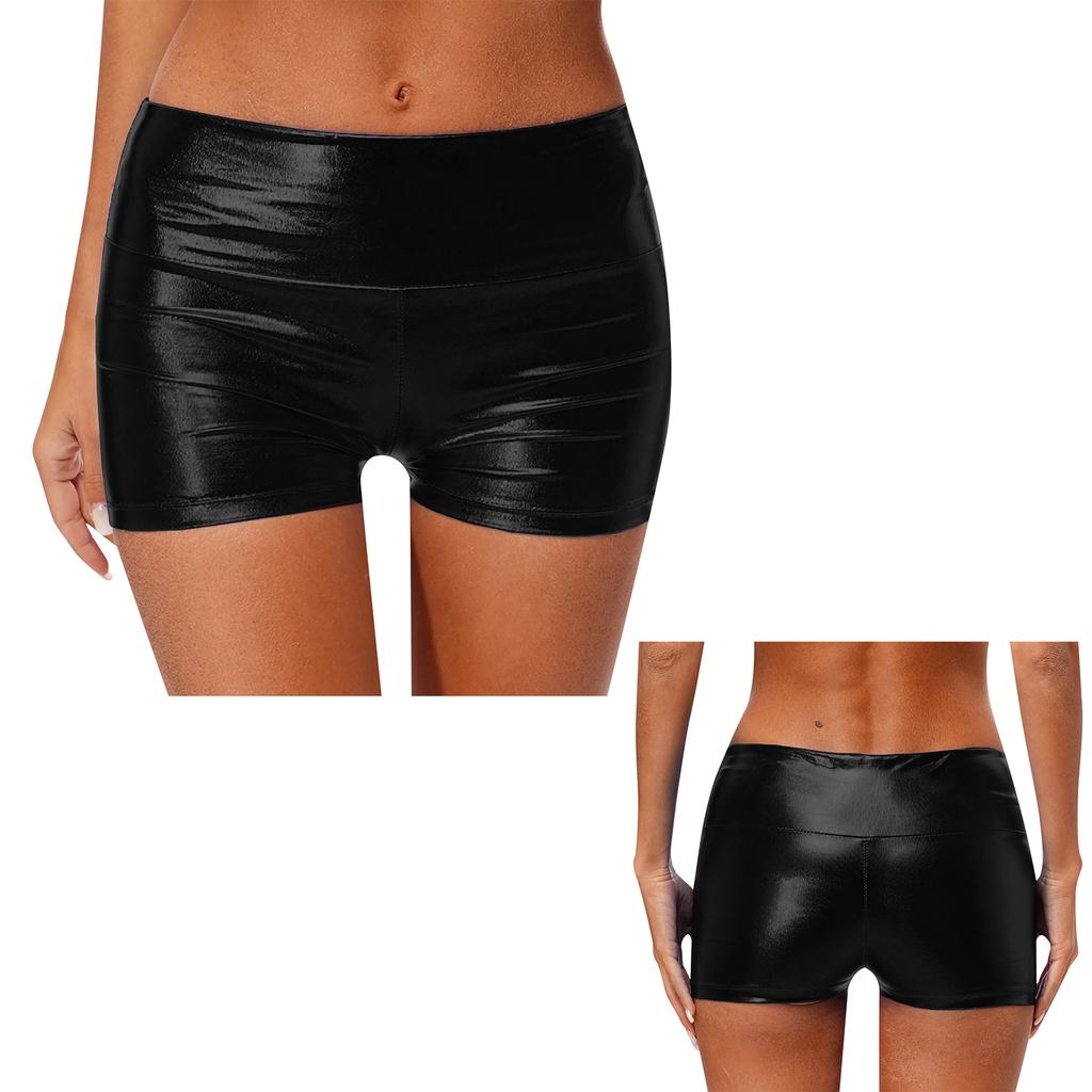 Женские блестящие металлические шорты для танцев с высокой талией, облегающие плавки с широким поясом, спортивная одежда для спортивных гимнастических клубов, карнавалов