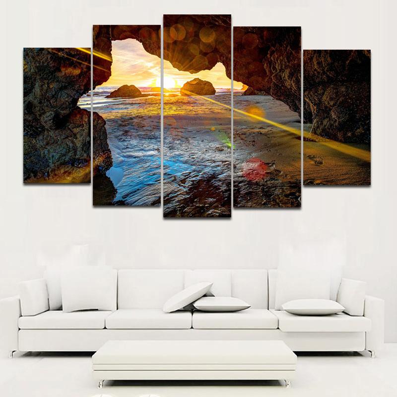 5 панелей, плакаты с морским пляжем, принты, морской пейзаж, пейзаж, настенное искусство, холст, картины, волны, восход солнца, фотографии, современный домашний декор, без рамы