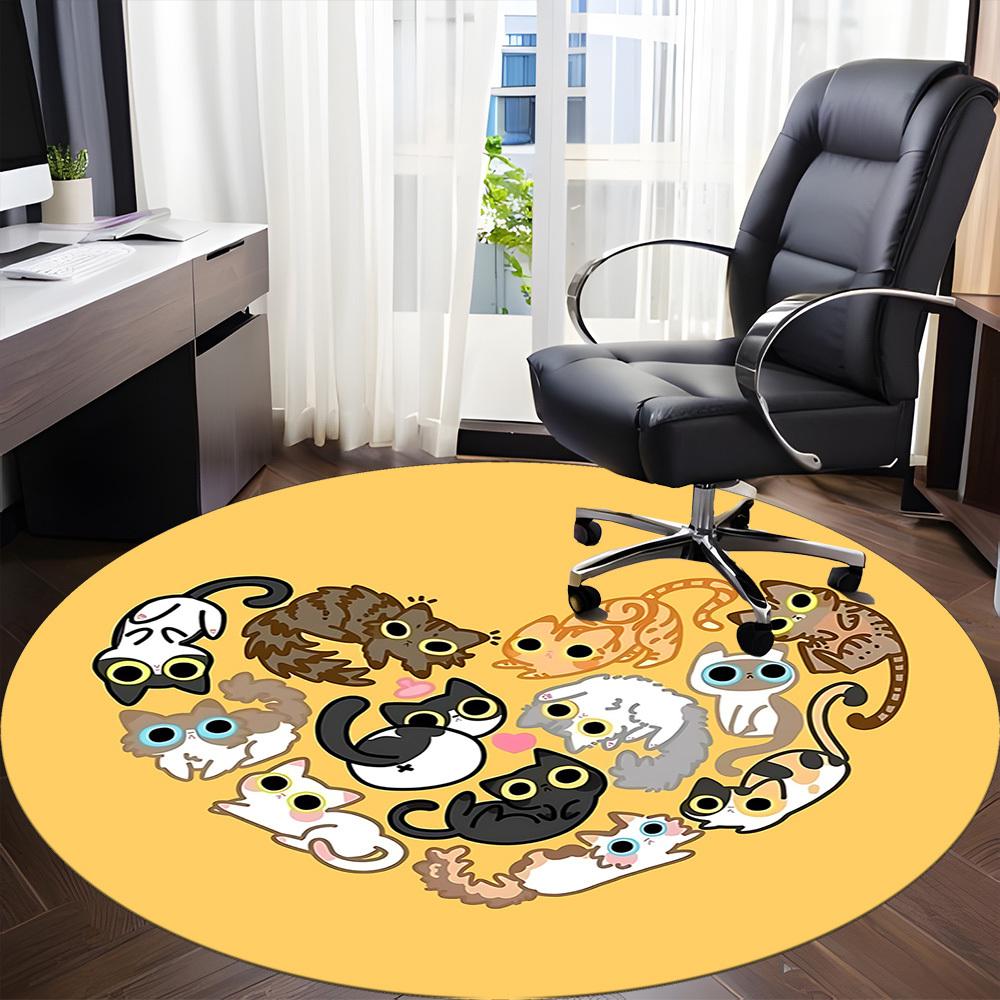 1pc Cat Love Office Round Area Rug, Mat Suitable For Office, Under Office Chairs Bedroom Living Room Home Decor, Room Deco