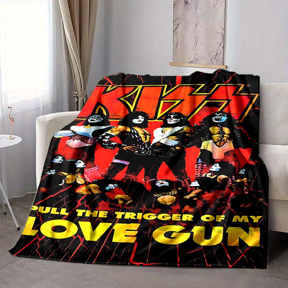 1pc Kiss Band Merchandise Blanket Lightweight Flannel Blanket Throw Blanket For Sofa, Bed, Travel, Camping, Livingroom, Office, Couch