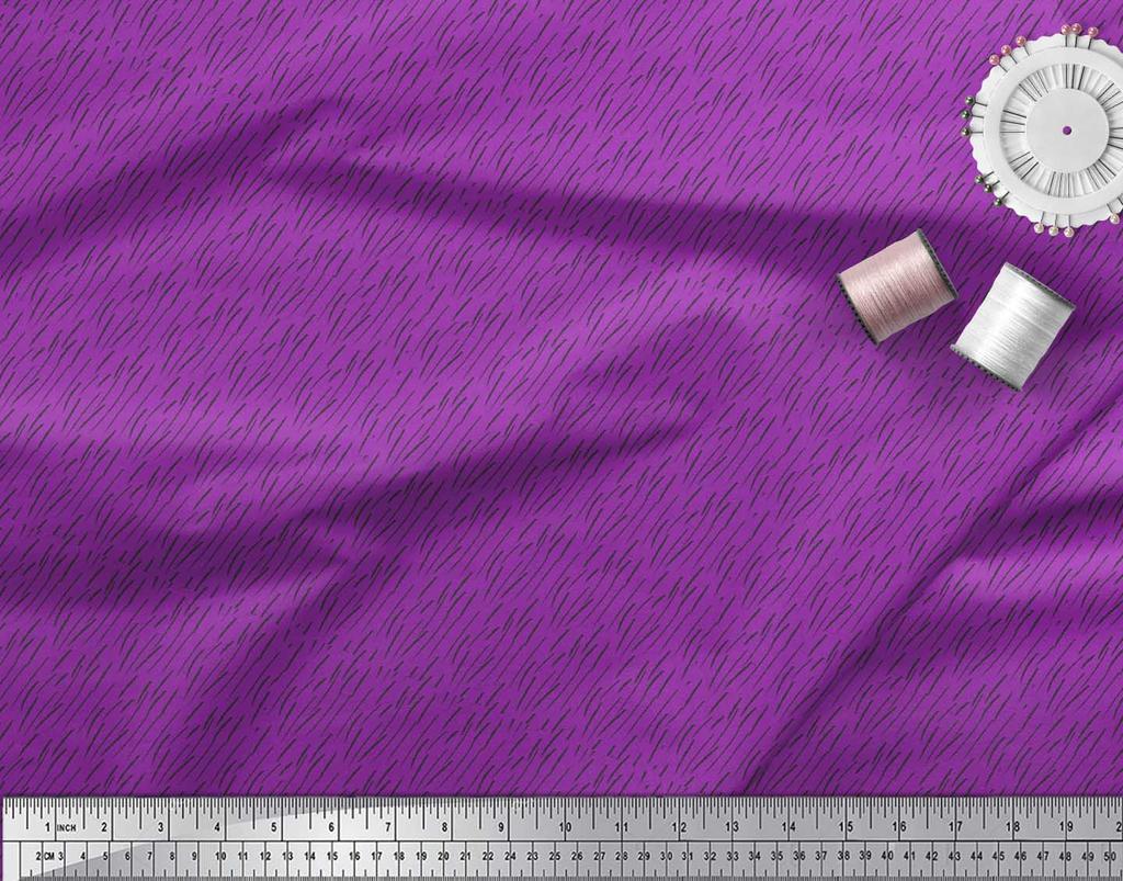 Soimoi Purple Japan Crepe Satin Fabric Brush Stroke Abstract Print Fabric by the Metre 42 Inch