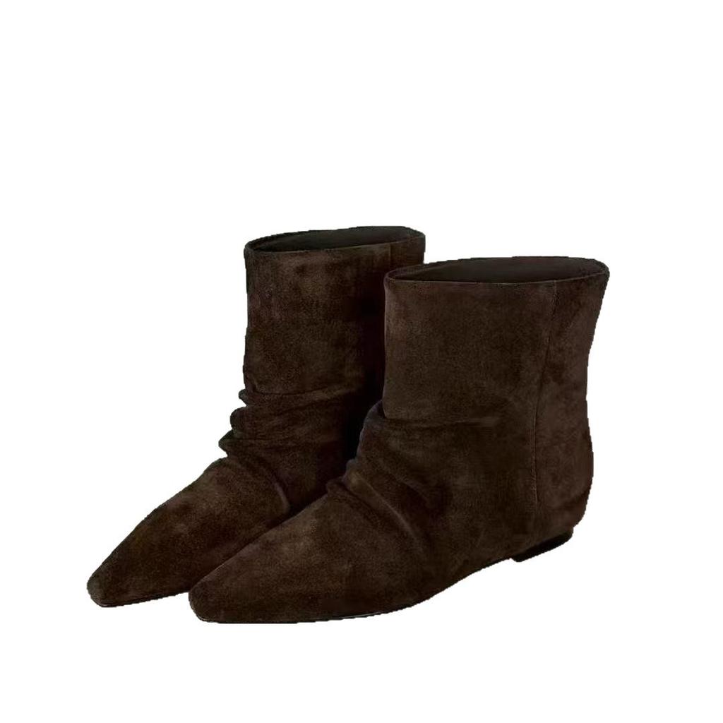 Версия из овчины~ Французский нишевый темперамент заостренные внутренние ботинки на платформе ковбойские ботинки женские 2025 новые тонкие короткие ботинки