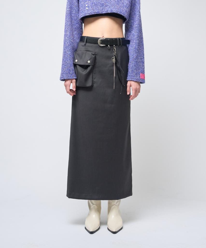 320SHOWROOM 1Cargo Pocket Long Skirt Charcoal