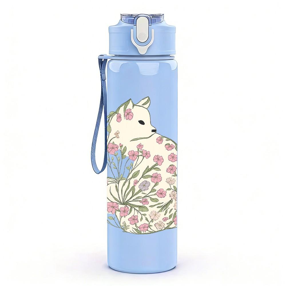 1PC Vintage Floral Cat Art 750ml Color Plastic Sports Water Bottle Leakproof Flip Straw Lid Suitable for Sports Office Home Use