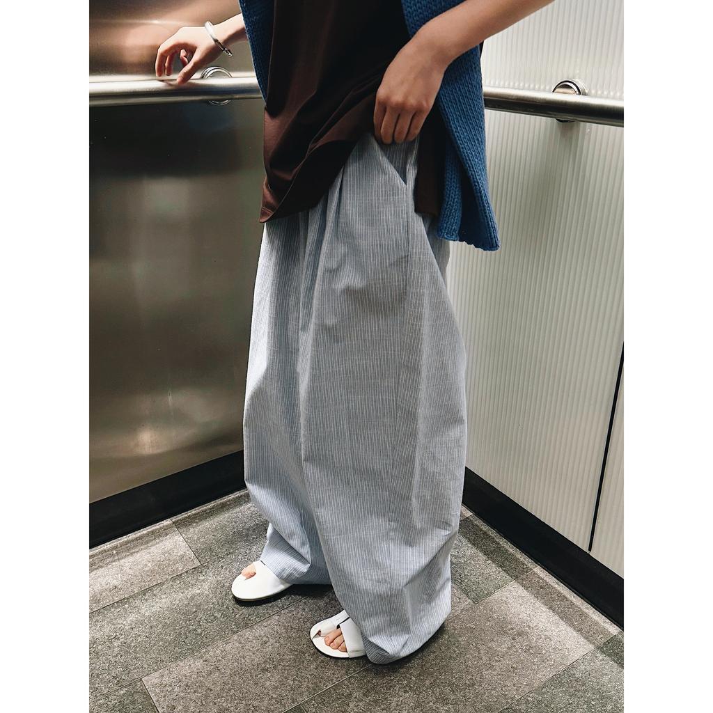 Johnature Korean Lazy Relaxed Striped Women Pants Spring Summer Casual Elastic Waist Loose Wide-leg Trousers