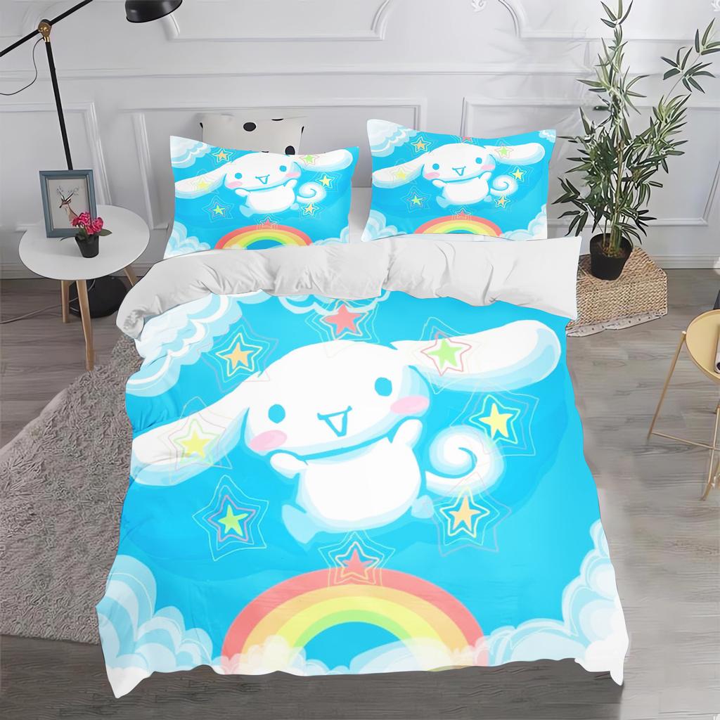 Cinnamon Dog Sanrio Twin Size Bedding Sets Duvet Cover 3-Piece Set 1 Quilt Home Polyester Comforte Luxury Anime