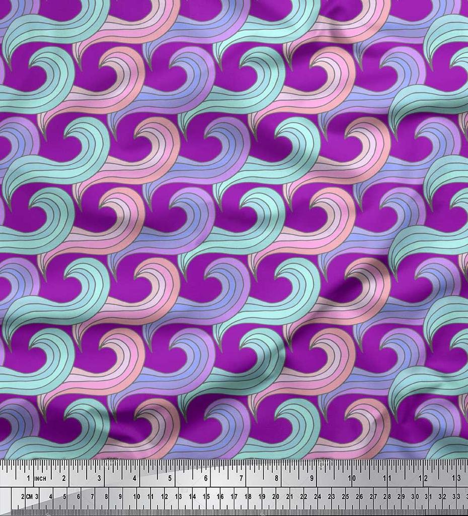 Soimoi Зеленая японская креп-сатиновая ткань с художественными волнами и абстрактным принтом, ткань для творчества по метрам, 42 дюйма