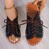 Women's Lace Up Flat Slide Shoes Fashion Peep Toe Summer Shoes Casual Outdoor Beach Slide Sandals