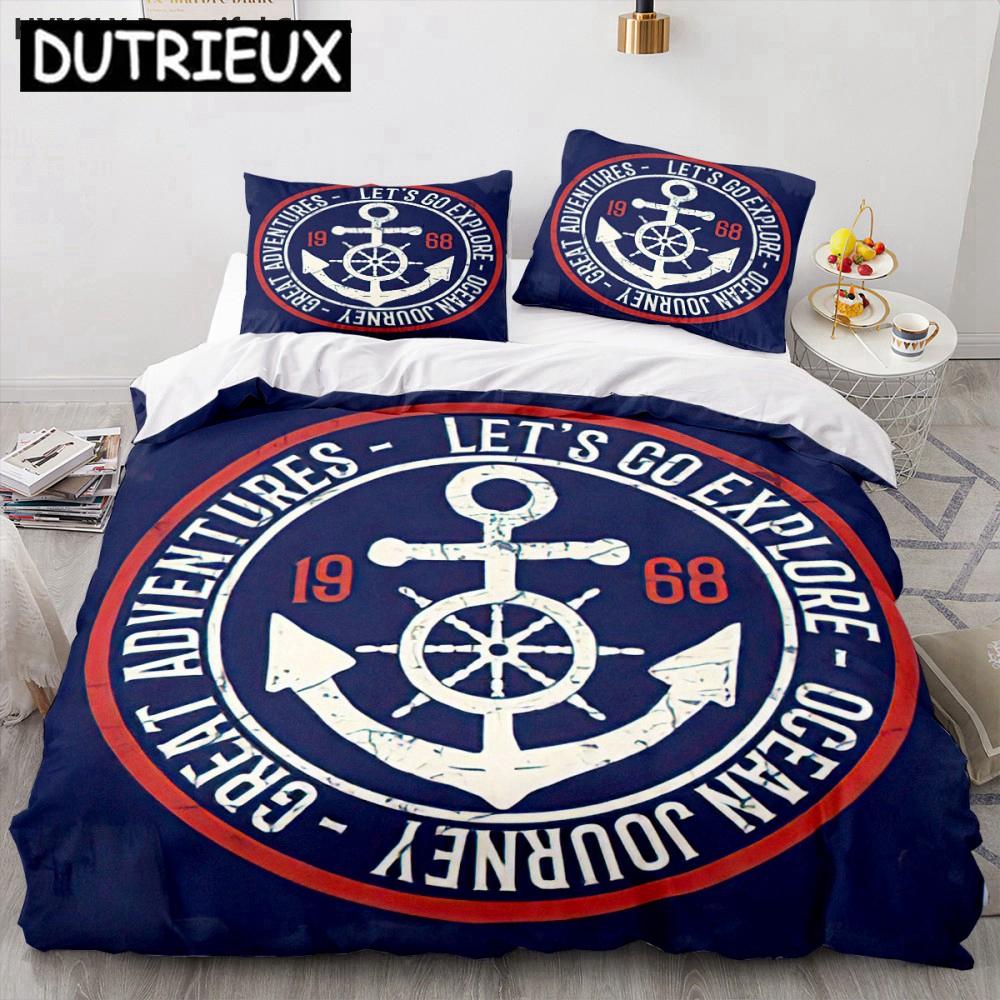 Ship Anchor Nautical 3D Duvet Cover Sea Pillowcases Quilt Cover Home Decor Gift Fashion Twin Queen King Polylester Bedding Set