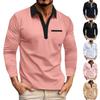 Men'S Collar Splicing Long Sleeved Fashionable Fake Pocket Top T-Shirt